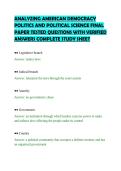 ANALYZING AMERICAN DEMOCRACY&NewLine;POLITICS AND POLITICAL SCIENCE FINAL&NewLine;PAPER TESTED QUESTIONS WITH VERIFIED&NewLine;ANSWERS COMPLETE STUDY SHEET&NewLine;