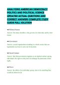 ANALYZING AMERICAN DEMOCRACY&NewLine;POLITICS AND POLITICAL SCIENCE&NewLine;UPDATED ACTUAL QUESTIONS AND&NewLine;CORRECT ANSWERS COMPLETE STUDY&NewLine;GUIDE FULL SOLUTION