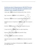 Cardiovascular & Hypertension NCLEX Practice&NewLine;Questions for Nursing Students questions and&NewLine;answers latest update&vert; Graded A&plus;&NewLine;Cardiac output - Calculated by multiplying stroke volume &times; heart rate&period;&NewLine;Stage 1 hypertension - SBP 130-139 or DBP 80-89&period;&NewLine;Hyperte