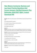 New Mexico Contractor Business and Law Exam Practice Questions And Correct Answers &lpar;Verified Answers&rpar; Plus Rationales 2026&sol;2027 Q&A &vert; Instant Download Pdf