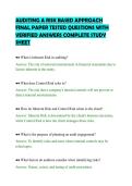AUDITING A RISK BASED APPROACH&NewLine;FINAL PAPER TESTED QUESTIONS WITH&NewLine;VERIFIED ANSWERS COMPLETE STUDY&NewLine;SHEET