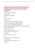 Diabetes and Hypertension NCLEX Style for&NewLine;Nursing Students questions and answers&NewLine;Graded A&plus;&NewLine;What is the normal glucose range&quest;&NewLine;70 to 110 mg&sol;dL&NewLine;What is the function of glucose&quest;&NewLine;Energy&NewLine;Where is insulin made&quest;&NewLine;In the pancreas&NewLine;What are the clinical mani
