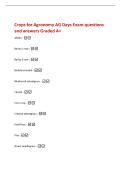 Crops for Agronomy AG Days Exam questions&NewLine;and answers Graded A&plus;&NewLine;Alfalfa -&NewLine;Barley 2 row -&NewLine;Barley 6 row -&NewLine;Birdsfoot trefoil -&NewLine;Bluebunch wheatgrass -