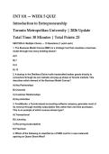 ENT 101 &mdash; WEEK 5 QUIZ&NewLine;Introduction to Entrepreneurship&NewLine;Toronto Metropolitan University &vert; 2026 Update&NewLine;Total Time&colon; 30 Minutes &vert; Total Points&colon; 25&NewLine;
