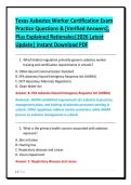 Texas Asbestos Worker Certification Exam&NewLine;Practice Questions & &lbrack;Verified Answers&rsqb;&comma;&NewLine;Plus Explained Rationales&vert;2026 Latest&NewLine;Update&vert; Instant Download PDF&NewLine;