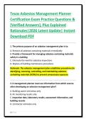 Texas Asbestos Management Planner&NewLine;Certification Exam Practice Questions &&NewLine;&lbrack;Verified Answers&rsqb;&comma; Plus Explained&NewLine;Rationales&vert;2026 Latest Update&vert; Instant&NewLine;Download PDF&NewLine;