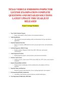 TEXAS VEHICLE EMISSIONS INSPECTOR &NewLine;LICENSE EXAMINATION COMPLETE &NewLine;QUESTIONS AND DETAILED SOLUTIONS &NewLine;LATEST UPDATE THIS YEAR JUST &NewLine;RELEASED