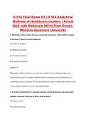 D514 Final Exam V1&ndash;V3 &vert; D514 Analytical Methods of Healthcare Leaders &vert; Western Governors University &vert; Actual Q&A with Rationale &lpar;D514 Final Exam&rpar;