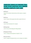 COMPUTER SCIENCE AN OVERVIEW FINAL&NewLine;PAPER TESTED QUESTIONS WITH VERIFIED&NewLine;ANSWERS COMPLETE STUDY SHEET&NewLine;