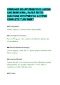 CONSUMER BEHAVIOR BUYING HAVING&NewLine;AND BEING FINAL PAPER TESTED&NewLine;QUESTIONS WITH VERIFIED ANSWERS&NewLine;COMPLETE STUDY SHEET&NewLine;