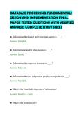 DATABASE PROCESSING FUNDAMENTALS&NewLine;DESIGN AND IMPLEMENTATION FINAL&NewLine;PAPER TESTED QUESTIONS WITH VERIFIED&NewLine;ANSWERS COMPLETE STUDY SHEET&NewLine;