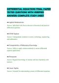 DIFFERENTIAL EQUATIONS FINAL PAPER&NewLine;TESTED QUESTIONS WITH VERIFIED&NewLine;ANSWERS COMPLETE STUDY SHEET&NewLine;