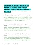 DIFFERENTIAL EQUATIONS UPDATED&NewLine;ACTUAL QUESTIONS AND CORRECT&NewLine;ANSWERS COMPLETE STUDY GUIDE FULL&NewLine;SOLUTION