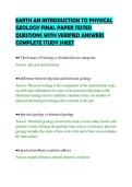 EARTH AN INTRODUCTION TO PHYSICAL&NewLine;GEOLOGY FINAL PAPER TESTED&NewLine;QUESTIONS WITH VERIFIED ANSWERS&NewLine;COMPLETE STUDY SHEET&NewLine;