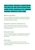 EDUCATIONAL RESEARCH COMPETENCIES&NewLine;FOR ANALYSIS AND APPLICATIONS FINAL&NewLine;PAPER TESTED QUESTIONS WITH VERIFIED&NewLine;ANSWERS COMPLETE STUDY SHEET