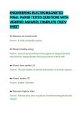 ENGINEERING ELECTROMAGNETICS&NewLine;FINAL PAPER TESTED QUESTIONS WITH&NewLine;VERIFIED ANSWERS COMPLETE STUDY&NewLine;SHEET&NewLine;