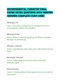 ENVIRONMENTAL CHEMISTRY FINAL&NewLine;PAPER TESTED QUESTIONS WITH VERIFIED&NewLine;ANSWERS COMPLETE STUDY SHEET
