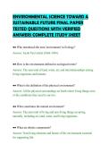 ENVIRONMENTAL SCIENCE TOWARD A&NewLine;SUSTAINABLE FUTURE FINAL PAPER&NewLine;TESTED QUESTIONS WITH VERIFIED&NewLine;ANSWERS COMPLETE STUDY SHEET