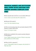 FINANCIAL MARKETS AND INSTITUTIONS&NewLine;FINAL PAPER TESTED QUESTIONS WITH&NewLine;VERIFIED ANSWERS COMPLETE STUDY&NewLine;SHEET&NewLine;