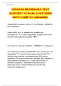 HIPAA&sol;PA REFRESHER TEST &NewLine;2026&sol;2027 ACTUAL QUESTIONS &NewLine;WITH VERIFIED ANSWERS&period;