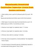 MASSACHUSETTS Unrestricted CSL Construction Supervisor License Exam Newest 2026 Questions and Correct Answers &lpar;Latest 2026 &sol; 2027 Update&rpar; Graded A&plus; Verified by Experts
