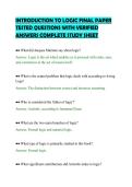 INTRODUCTION TO LOGIC FINAL PAPER&NewLine;TESTED QUESTIONS WITH VERIFIED&NewLine;ANSWERS COMPLETE STUDY SHEET