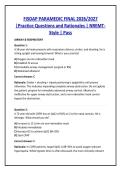 FISDAP PARAMEDIC FINAL 2026&sol;2027 &NewLine;&vert;Practice Questions and Rationales &vert; NREMT&NewLine;Style &vert; Pass