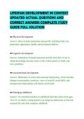 LIFESPAN DEVELOPMENT IN CONTEXT&NewLine;UPDATED ACTUAL QUESTIONS AND&NewLine;CORRECT ANSWERS COMPLETE STUDY&NewLine;GUIDE FULL SOLUTION&NewLine;
