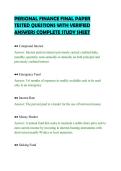 PERSONAL FINANCE FINAL PAPER&NewLine;TESTED QUESTIONS WITH VERIFIED&NewLine;ANSWERS COMPLETE STUDY SHEET&NewLine;