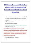 PTCB Pharmacy Technician Certification Exam &NewLine;Questions and Correct Answers &lpar;Verified &NewLine;Answers&rpar; Plus Rationales 2026 Q&A &vert; Instant &NewLine;Download Pdf 