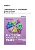 Test Bank - Dimensional Analysis for Meds&colon; Simplified Dosage Calculations&comma; 7th Edition &lpar;Curren&comma; 2026&rpar;&comma; Chapter 1-16 &plus; Midterm and Final Exam &vert; All Chapters Updated with Rationales