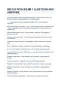 BIO 315 NCSU EXAM II QUESTIONS AND ANSWERS
