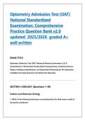 Optometry Admission Test &lpar;OAT&rpar; &NewLine;National Standardized &NewLine;Examination&colon; Comprehensive &NewLine;Practice Question Bank v2&period;0 &NewLine;updated  2025&sol;2026  graded A&plus; &NewLine;well written 