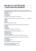 WSU BIO 315 LECTURE EXAM 1 QUESTIONS AND ANSWERS