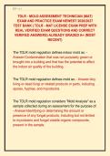 TDLR - MOLD ASSESSMENT TECHNICIAN &lpar;MAT&rpar; &NewLine;EXAM AND PRACTICE EXAM NEWEST 2026&sol;2027 &NewLine;TEST BANK &vert; TDLR - MAT LICENSE EXAM PREP WITH &NewLine;REAL VERIFIED EXAM QUESTIONS AND CORRECT &NewLine;VERIFIED ANSWERS&rpar; ALREADY GRADED A&plus; &lpar;MOST &NewLine;RECENT&rpar; 
