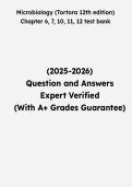 Microbiology &lpar;Tortora 12th Edition&rpar; Chapters 6&comma; 7&comma; 10&comma; 11 & 12 Test Bank &vert; Questions & Verified Answers &vert; Comprehensive Microbiology Exam Review PDF &vert; 2026