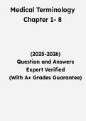 Medical Terminology Chapters 1&ndash;8 &vert; Questions & Verified Answers &vert; Comprehensive Medical Language Study Guide &vert; Exam Review PDF &vert; 2026