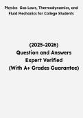&NewLine;Physics Gas Laws&comma; Thermodynamics&comma; and Fluid Mechanics for College Students &vert; Questions & Verified Answers &vert; Comprehensive Physics Exam Review Study Guide PDF &vert; 2026&NewLine;