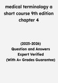 Medical Terminology&colon; A Short Course 9th Edition Chapter 4 &vert; Questions & Verified Answers &vert; Comprehensive Medical Language Exam Review PDF &vert; 2026