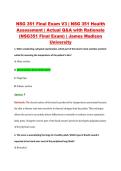 NSG 351 Final Exam V3 &vert; NSG 351 Health &NewLine;Assessment &vert; Actual Q&A with Rationale &NewLine;&lpar;NSG351 Final Exam&rpar; &vert; James Madison &NewLine;University