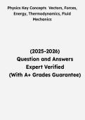 Physics Key Concepts&colon; Vectors&comma; Forces&comma; Energy&comma; Thermodynamics & Fluid Mechanics &vert; Questions & Verified Answers &vert; Comprehensive Physics Exam Review Study Guide PDF &vert; 2026