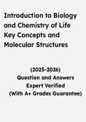 Introduction to Biology and Chemistry of Life&colon; Key Concepts and Molecular Structures &vert; Questions & Verified Answers &vert; Comprehensive Biology Exam Review Study Guide PDF &vert; 2026