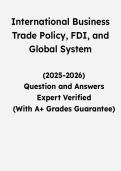 International Business&colon; Trade Policy&comma; FDI&comma; and Global System &vert; Questions & Verified Answers &vert; Comprehensive International Business Exam Review Study Guide PDF &vert; 2026