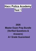 HACC Police Academy Test 1 &vert; Questions & Answers&comma; Practice Test&comma; Study Guide & Revision Notes &vert; Latest 2026 PDF