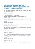 ACI- CONCRETE FIELD-TESTING TECHNICIAN - GRADE 1 QUESTIONS AND CORRECT VERIFIED ANSWERS