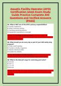 Aquatic Facility Operator &lpar;AFO&rpar; Certification Latest Exam Study Guide Practice  Complete  300 Questions and Verified Answers &lbrack;PASS&rsqb;  