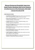 Missouri Restaurant Hospitality Supervisor &NewLine;Exam Practice Questions And Correct Answers &NewLine;&lpar;Verified Answers&rpar; Plus Rationales 2026 Q&A &NewLine;&vert; Instant Download Pdf
