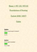 Exam 1&colon; NU 155 &sol; NU155 &lpar;Latest 2026 &sol; 2027&rpar; Foundations of Nursing &vert; 100&percnt; Correct Questions & Answers - Galen 