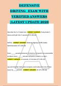 DEFENSIVE &NewLine;DRIVING   EXAM WITH &NewLine;VERIFIED ANSWERS &NewLine;&vert;LATEST UPDATE 2026 &NewLine; &NewLine; &NewLine; &NewLine;Describe the 3 x 5 brake test - CORRECT ANSWER -Pump brake 3 &NewLine;times and hold it for 5 seconds &lpar;CT1-DD-16&rpar; &NewLine; &NewLine;NHTSA - CORRECT ANSWER -National Highway Traffic Safety &NewLine;A
