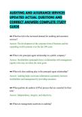 AUDITING AND ASSURANCE SERVICES&NewLine;UPDATED ACTUAL QUESTIONS AND&NewLine;CORRECT ANSWERS COMPLETE STUDY&NewLine;GUIDE&NewLine;